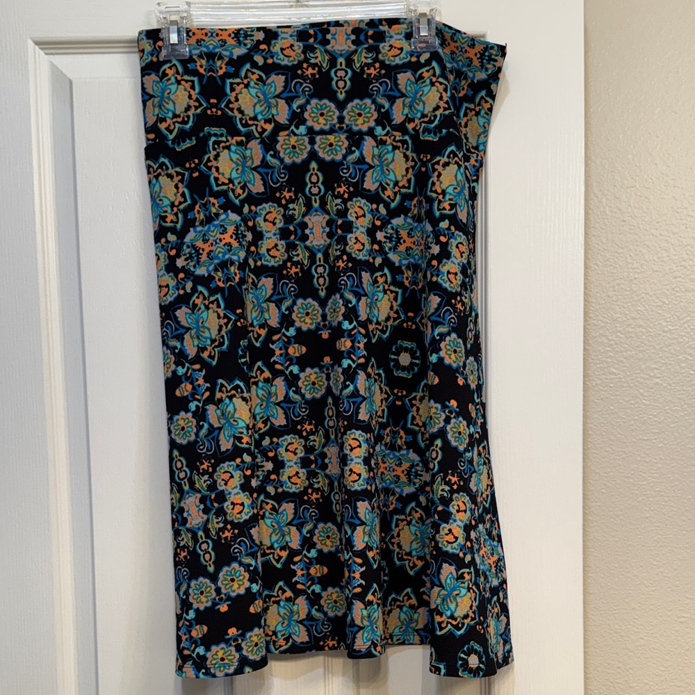 LulaRoe Floral Print A-Line Skirt in Black and Teal